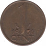 Монета. Нидерланды. 1 цент 1954 год. ав.