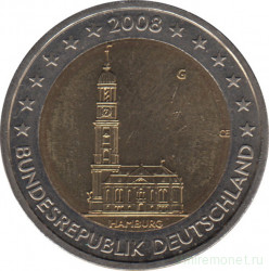 Монета. Германия. 2 евро 2008 год. Гамбург (G).