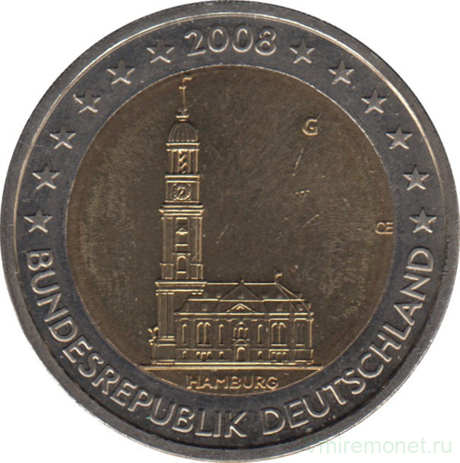 Монета. Германия. 2 евро 2008 год. Гамбург (G).
