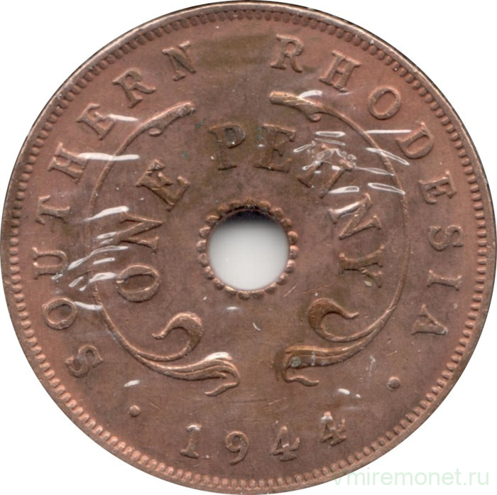 Монета. Южная Родезия. 1 пенни 1944 год.