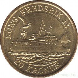 Монета. Дания. 20 крон 2012 год. Корабли - Паром Король Фредерик IX.