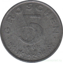 Монета. Австрия. 5 грошей 1968 год.