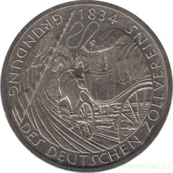Монета. ФРГ. 5 марок 1984 год. 150 лет Немецкому таможенному союзу.