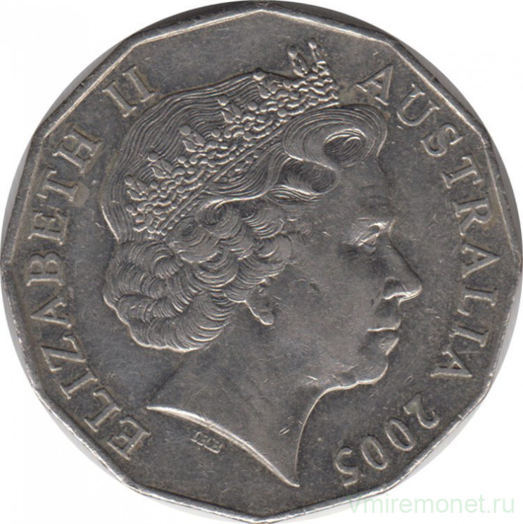 Монета. Австралия. 50 центов 2005 год.
