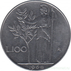 Монета. Италия. 100 лир 1968 год.