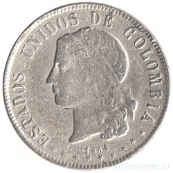 Монета. Колумбия. 20 сентаво 1884 год. Старый тип.