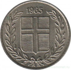 Монета. Исландия. 10 аурар 1965 год.