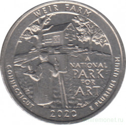 Монета. США. 25 центов 2020 год. Национальный парк № 52. Ферма Дж. А. Вейра (Коннектикут). Монетный двор W.