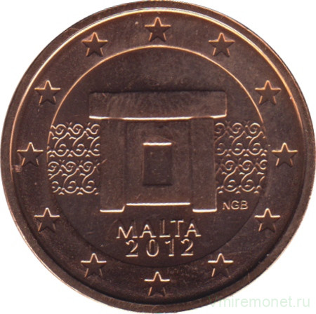 Монета. Мальта. 2 цента 2012 год.