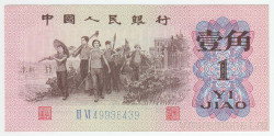 Банкнота. Китай. 1 цзяо 1962 год. Тип 877d. (Две синие римские цифры)