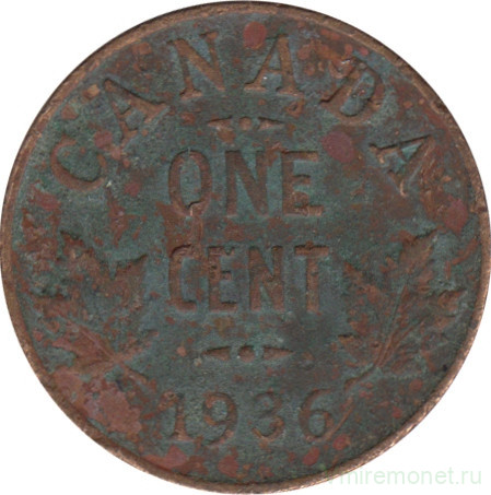 Монета. Канада. 1 цент 1936 год.