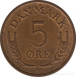 Монета. Дания. 5 эре 1972 год.