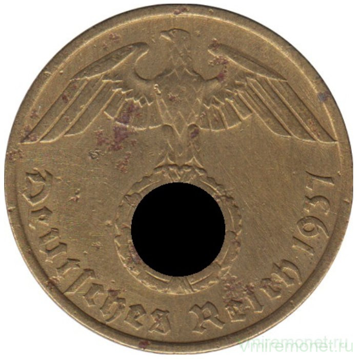 Монета. Германия. Третий Рейх. 10 рейхспфеннигов 1937 год. Монетный двор - Гамбург (J).