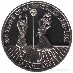 Монета. Ниуэ. 5 долларов 1991 год. 100 лет баскетболу.