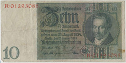 Банкнота. Германия. Веймарская республика. 10 рейхсмарок 1929 год. Литера P. Тип 180а (1-1).