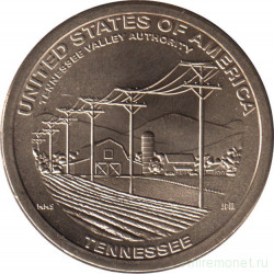 Монета. США. 1 доллар 2022 год. Американские инновации. Администрация долины реки Теннесси. Монетный двор D.