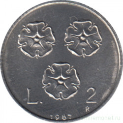 Монета. Сан-Марино. 2 лиры 1987 год. 15 лет возобновления чеканки лиры.