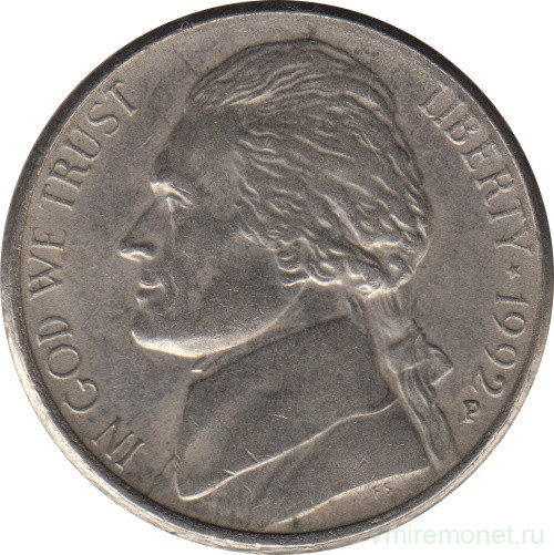 Монета. США. 5 центов 1992 год. Монетный двор P.