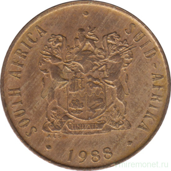 Монета. Южно-Африканская республика (ЮАР). 2 цента 1988 год.