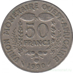 Монета. Западноафриканский экономический и валютный союз (ВСЕАО). 50 франков 1990 год.