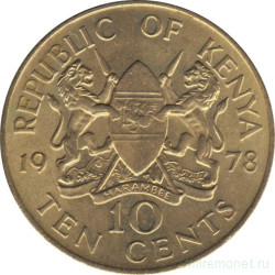 Монета. Кения. 10 центов 1978 год. Старый тип.