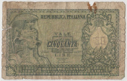 Банкнота. Италия. 50 лир 1951 год.