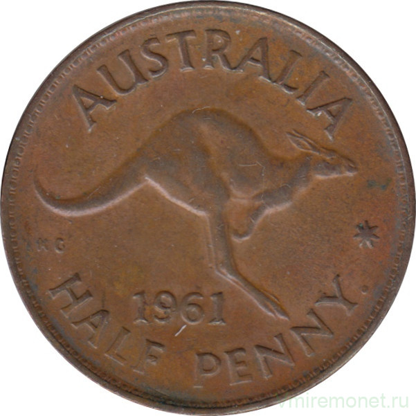 Монета. Австралия. 1/2 пенни 1961 год.
