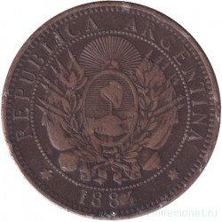 Монета. Аргентина. 2 сентаво 1884 год.