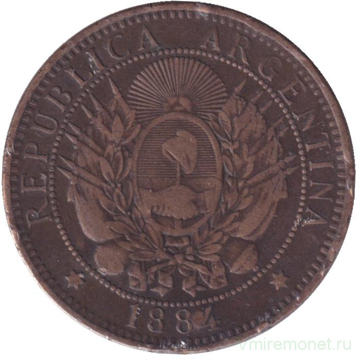 Монета. Аргентина. 2 сентаво 1884 год.