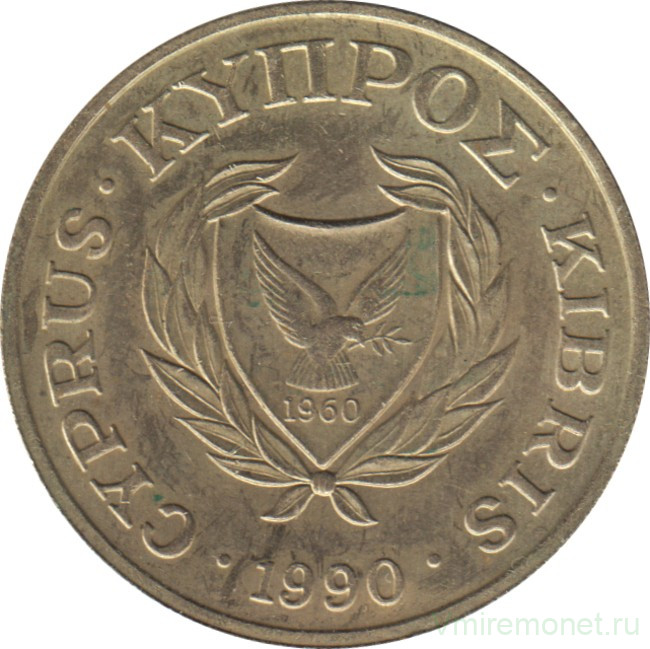 Монета. Кипр. 20 центов 1990 год.