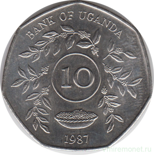 Монета. Уганда. 10 шиллингов 1987 год.