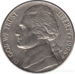 Монета. США. 5 центов 1996 год.  Монетный двор D.