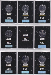 Монета. Великобритания. Набор 8 штук. 50 пенсов 2023-2024 год. Звездные войны - 40 лет "Возвращению джедая".