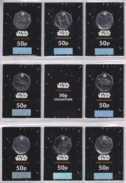 Монета. Великобритания. Набор 8 штук. 50 пенсов 2023-2024 год. Звездные войны - 40 лет "Возвращению джедая". Монета. Великобритания. Набор 8 штук. 50 пенсов 2023-2024 год. Звездные войны - 40 лет "Возвращению джедая".