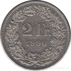 Монета. Швейцария. 2 франка 1990 год.