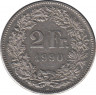 Монета. Швейцария. 2 франка 1990 год. ав.