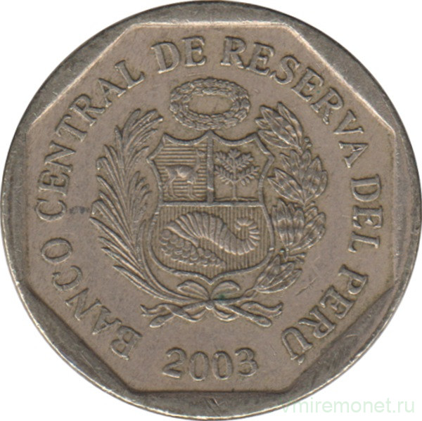 Монета. Перу. 50 сентимо 2003 год.
