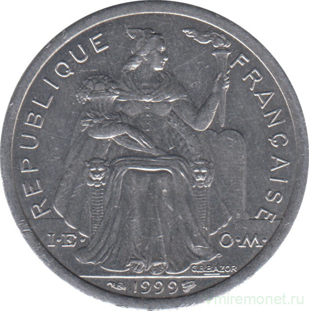 Монета. Новая Каледония. 2 франка 1999 год.