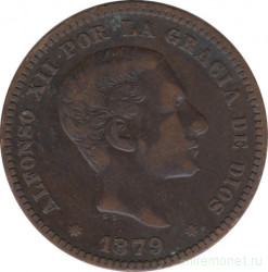 Монета. Испания. 5 сентимо 1879 год.