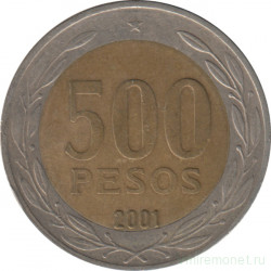 Монета. Чили. 500 песо 2001 год.