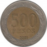 Монета. Чили. 500 песо 2001 год. ав.