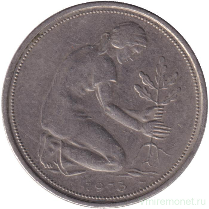 Монета. ФРГ. 50 пфеннигов 1973 год. Монетный двор - Карлсруэ (G).