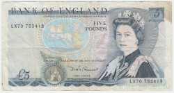 Банкнота. Великобритания. 5 фунтов 1971 - 1991 год. Тип 378c.