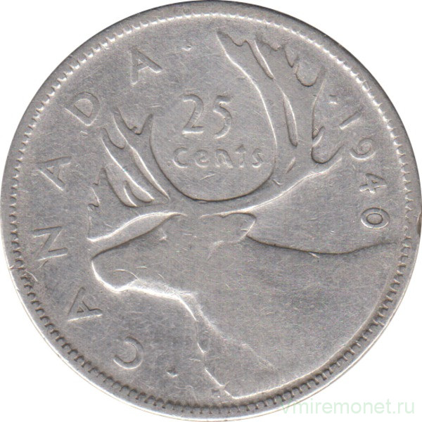 Монета. Канада. 25 центов 1940 год.