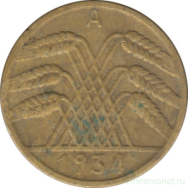 Монета. Германия. Веймарская республика. 10 рейхспфеннигов 1934 год. Монетный двор - Берлин (А).