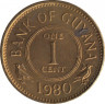 Монета. Гайана. 1 цент 1980 год. ав.