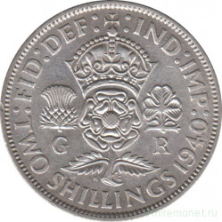 Монета. Великобритания. 2 шиллинга (флорин) 1940 год.