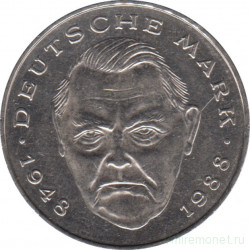 Монета. ФРГ. 2 марки 1991 год. Людвиг Эрхард. Монетный двор - Штутгарт (F).