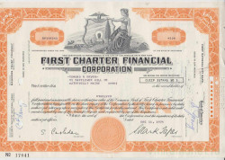 Акция. США. "FIRST CHARTER FINANCIAL CORPORATION". 12 акций 1975 год.