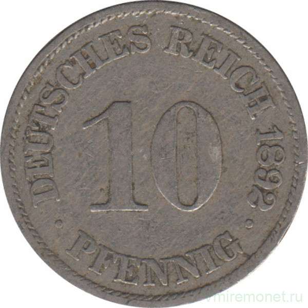 Монета. Германия (Германская империя 1871-1922). 10 пфеннигов 1892 год. (A).